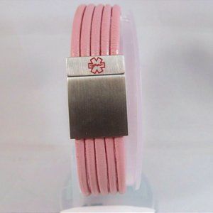 Unisex Medical ID Alert Pink Leather Bracelet Size 8